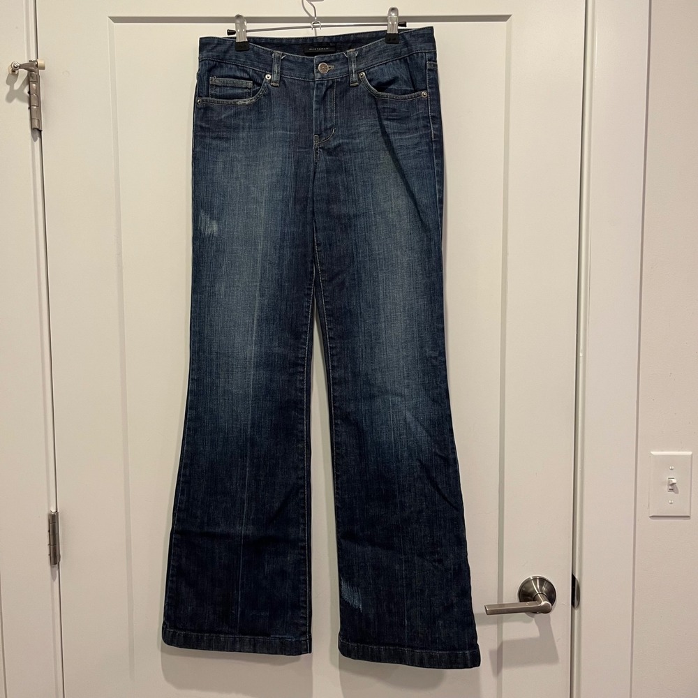 Elie Tahari Dark Wash Wide Leg Distressed Denim Jeans 8/12